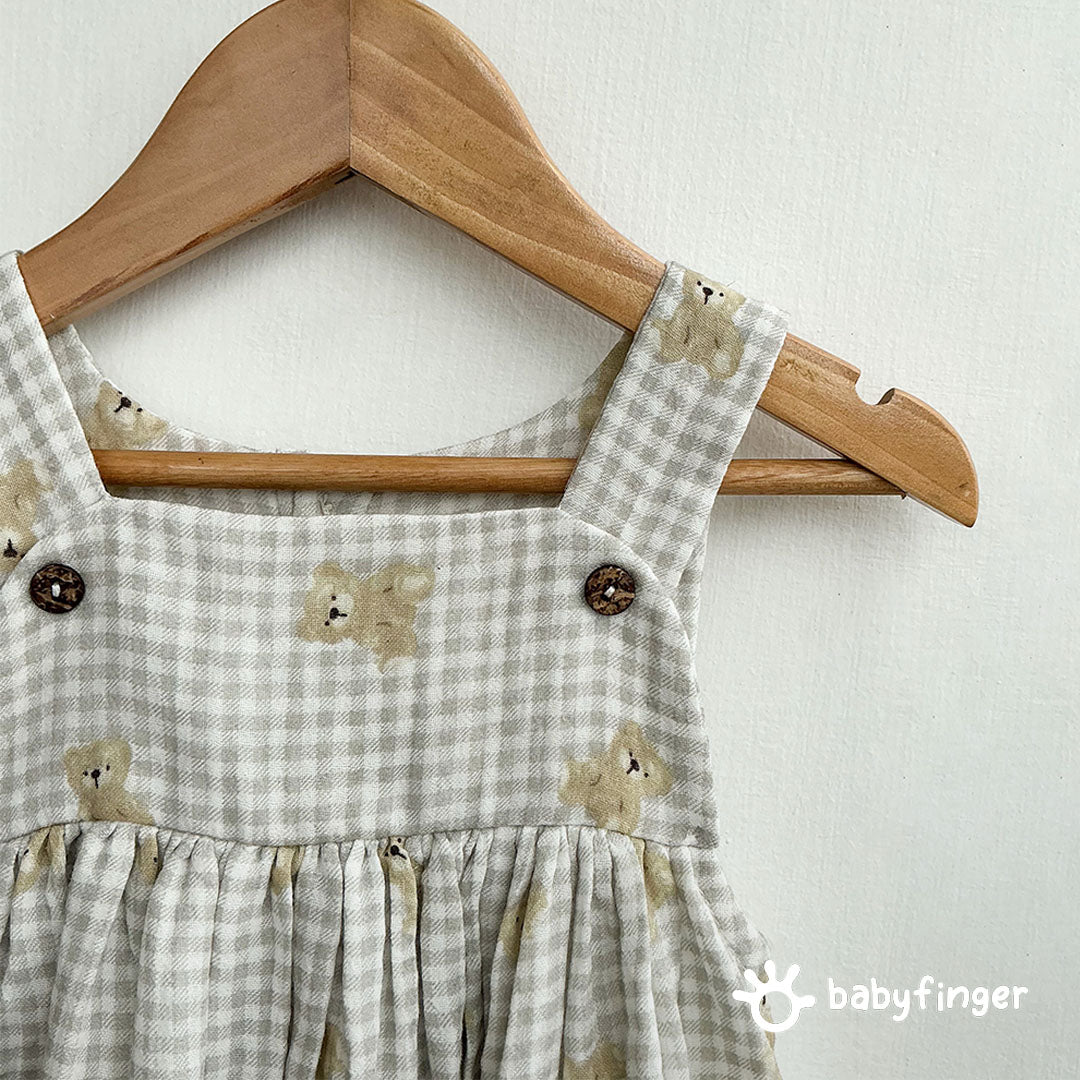 Teddy Bear Check Pinafore Dress for Kids