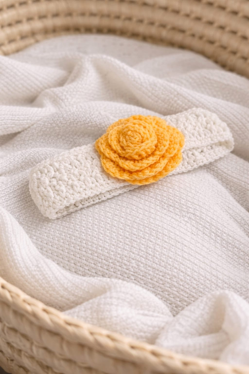 Handmade Crochet Baby Headband with Yellow Flower