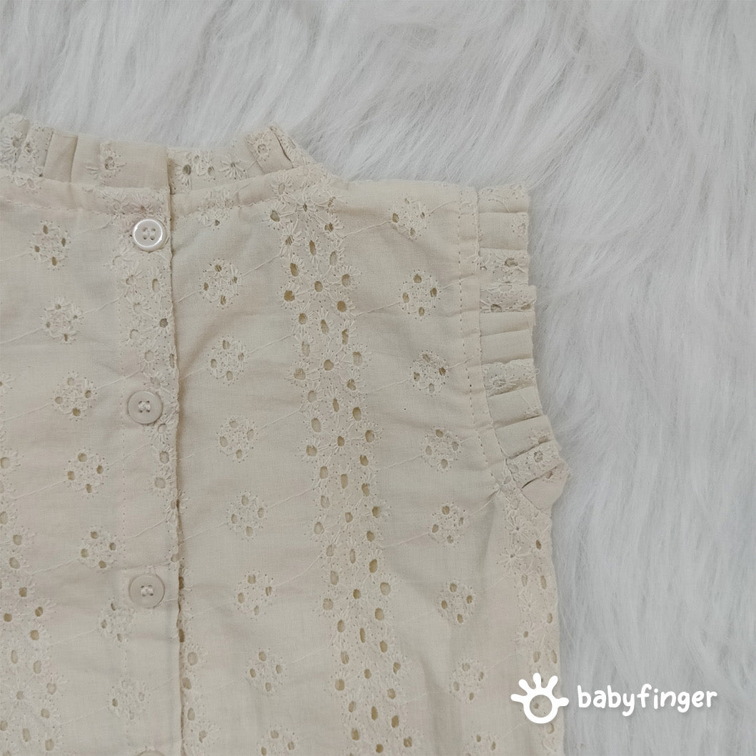 Baby Girls’ Embroidered Cotton Crop Top – Cream