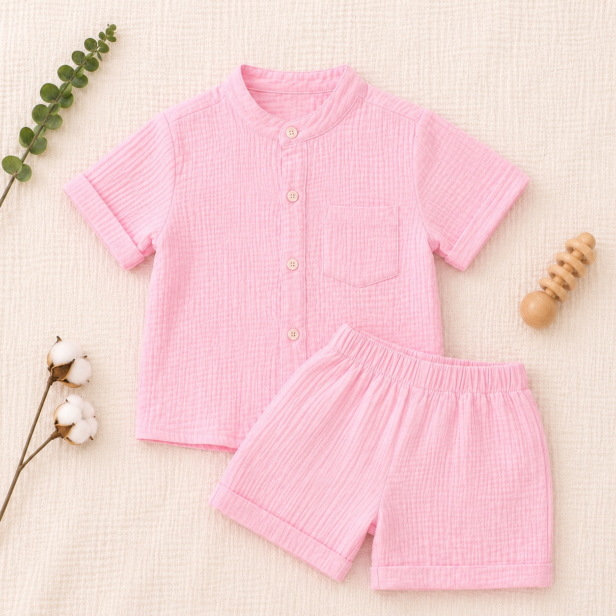 Soft Cotton Muslin Baby Boy Shirt & Shorts Set
