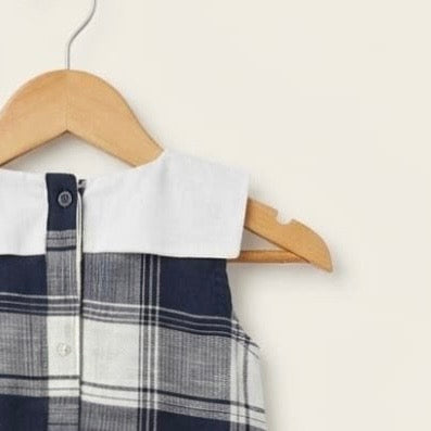 NavyBlue Plaid Baby Dress with Peter Pan Collar