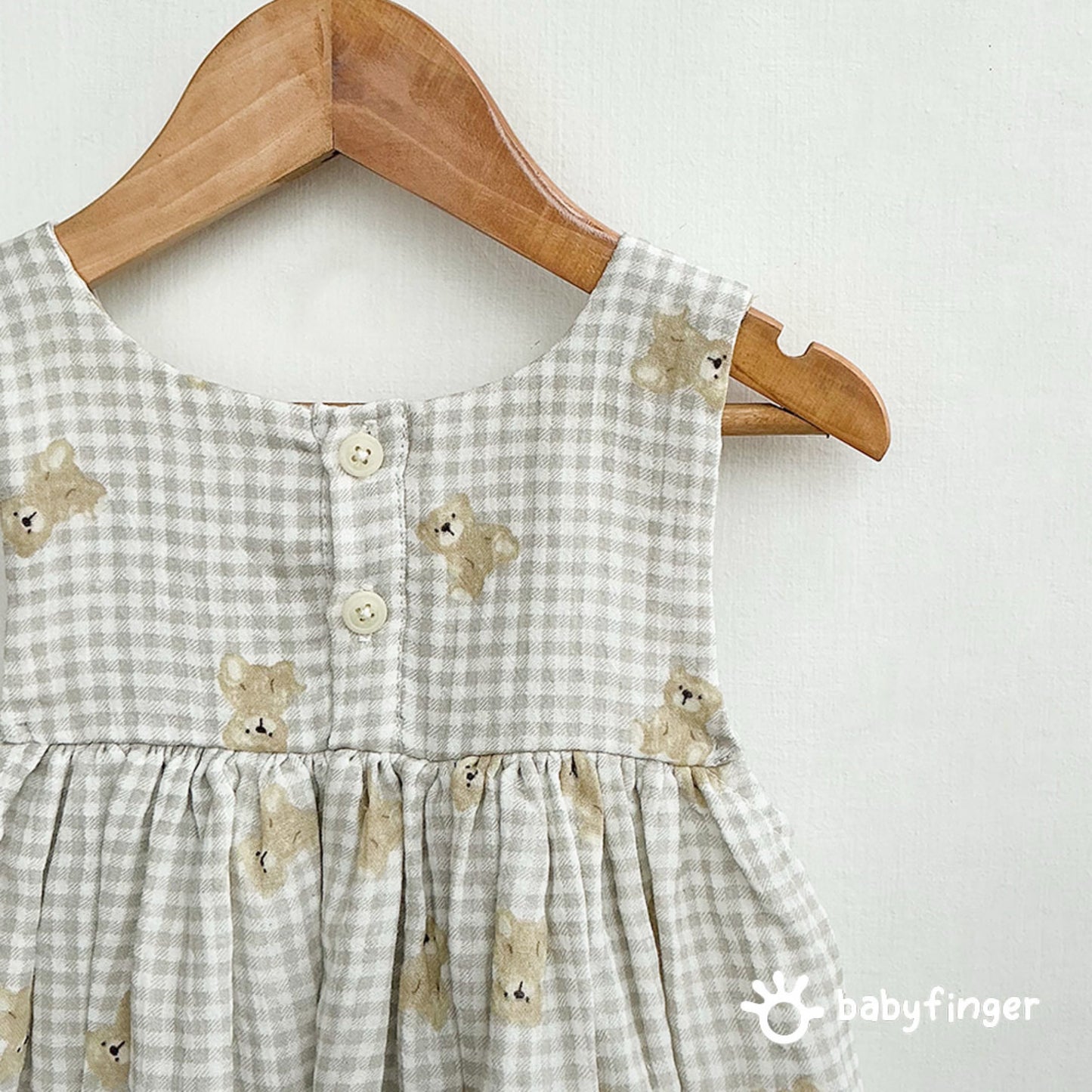 Teddy Bear Gingham Smock Dress For Kids