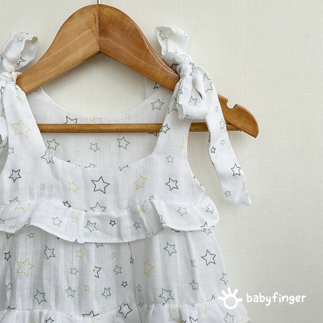 Twinkling Stars Ruffle Dress For Baby Girl