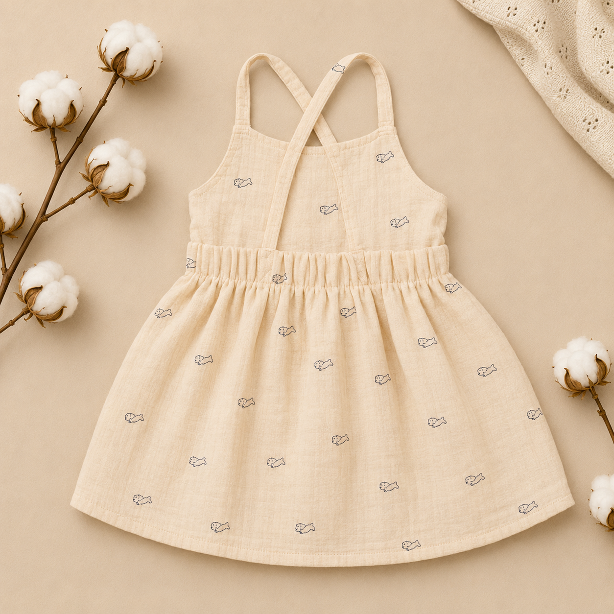 Cream Muslin Baby Dress
