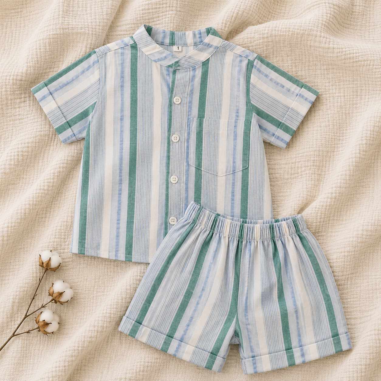 Soft Cotton Muslin Baby Boy Shirt & Shorts Set (Copy)