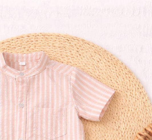 Baby Boy Peach Striped Shirt & Shorts Set