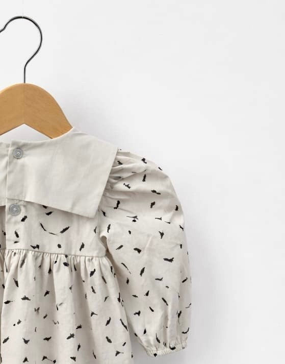Minimal Print Baby Dress with Puff Sleeves