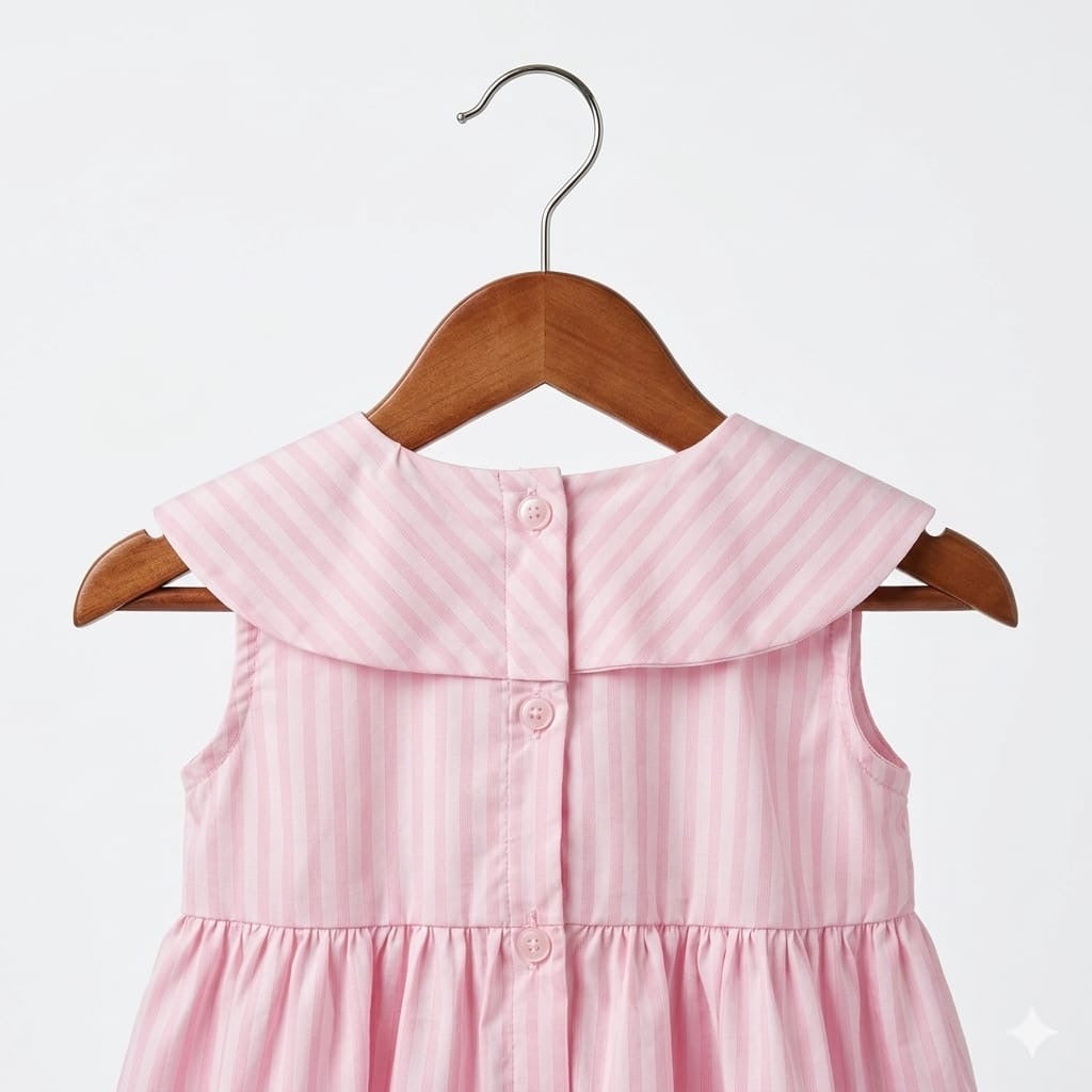 Blush Pink Sailor Collar Bow Dress for Baby Girls
