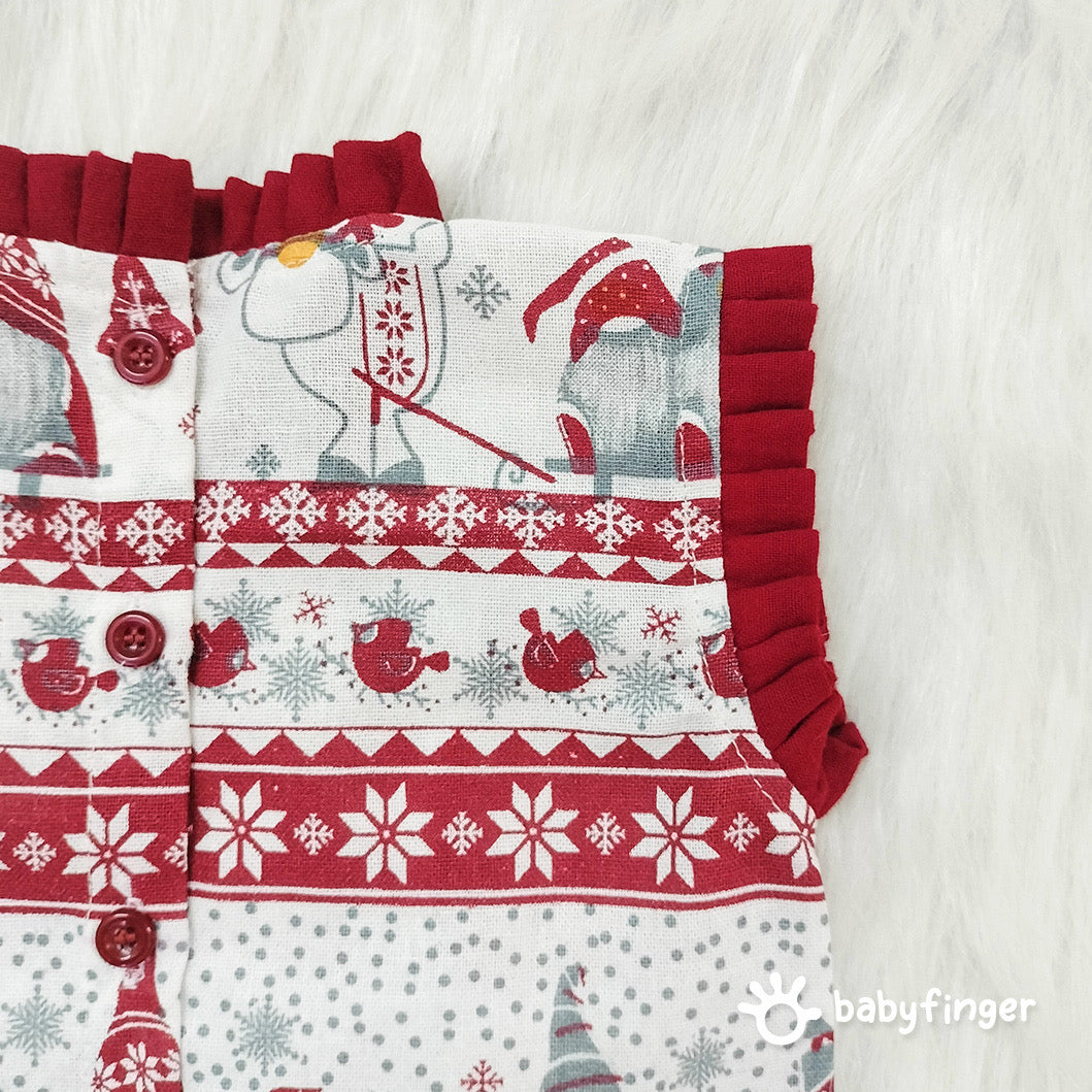 Baby Girls’ Christmas Print Cotton Crop Top – Red & White