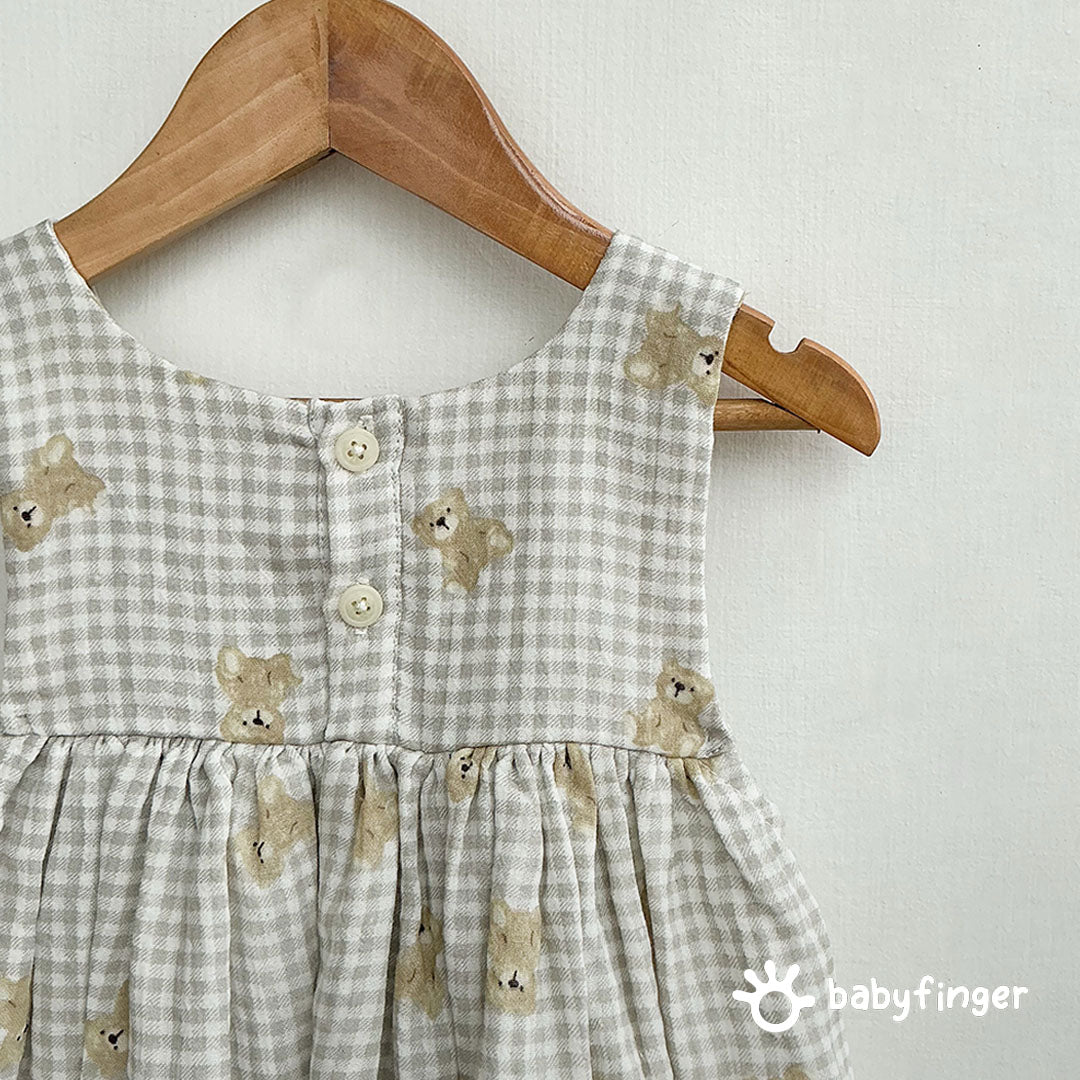 Teddy Bear Check Pinafore Dress for Kids