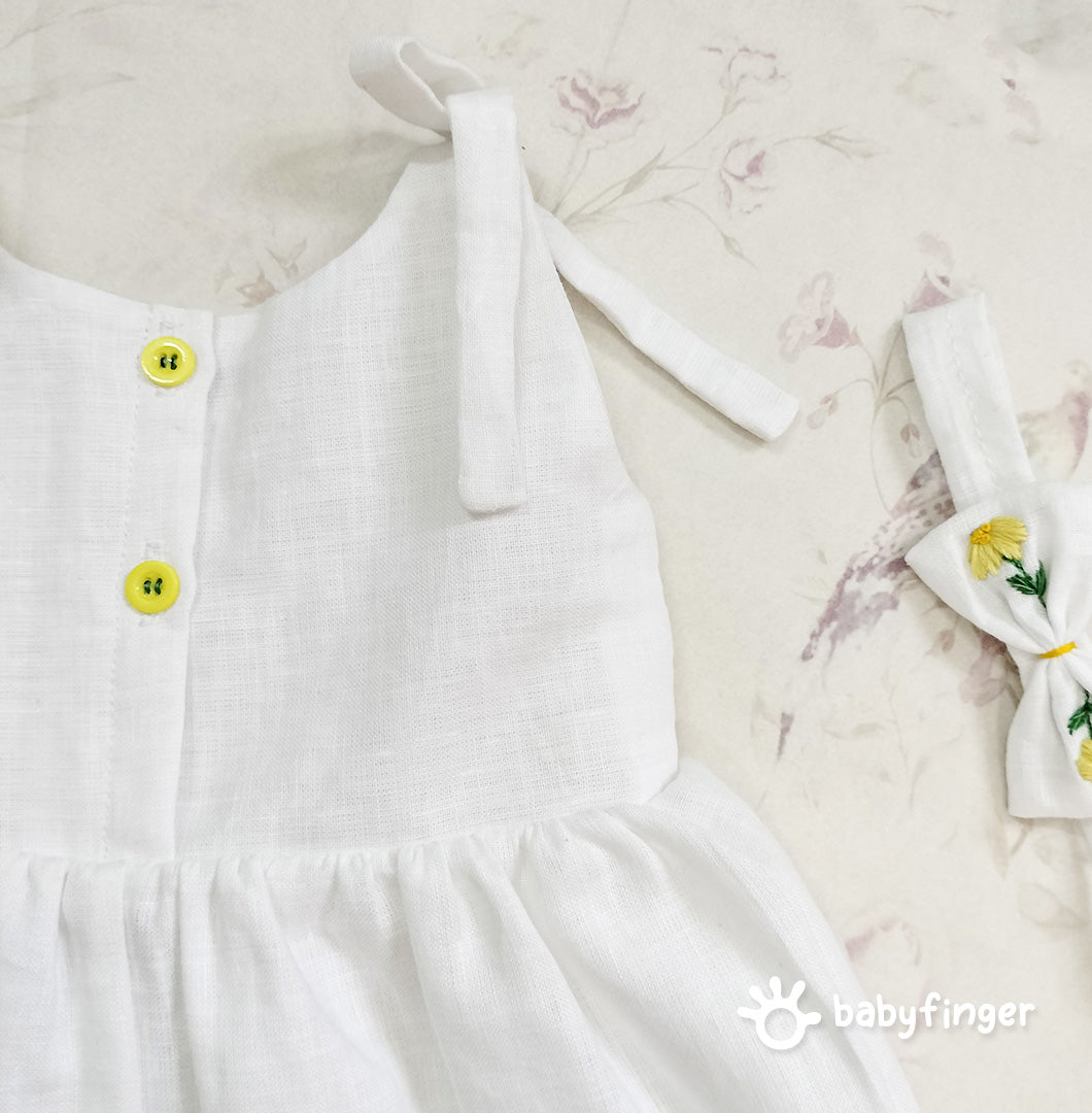 White Floral Baby Frock Set with Booties & Headband