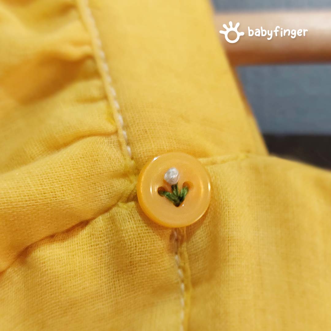 Sunshine Yellow Baby Dress with Floral Embroidery and Back Bow