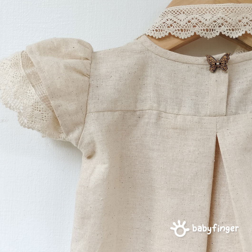 Vintage Linen Baby Dress with Lace Trim