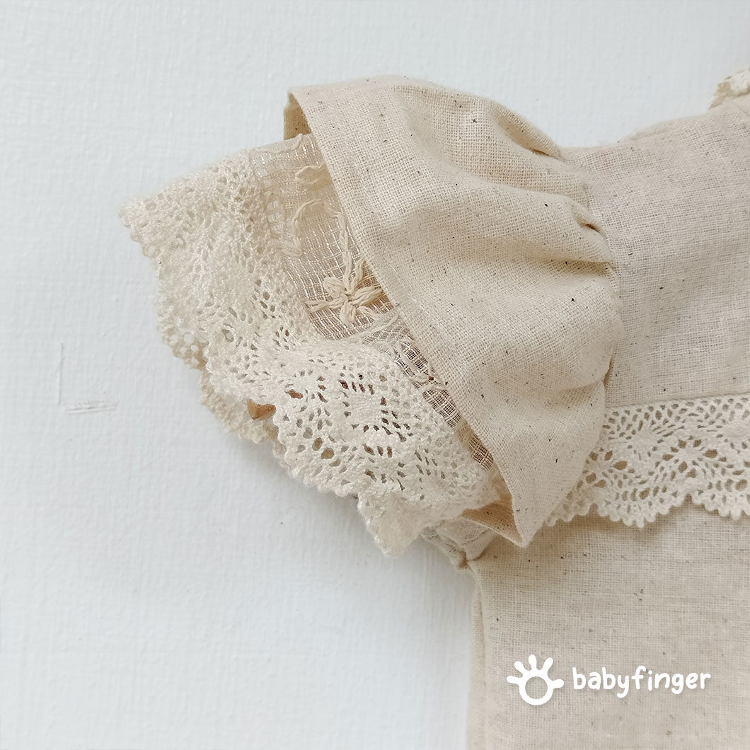 Vintage Linen Baby Dress with Lace Trim