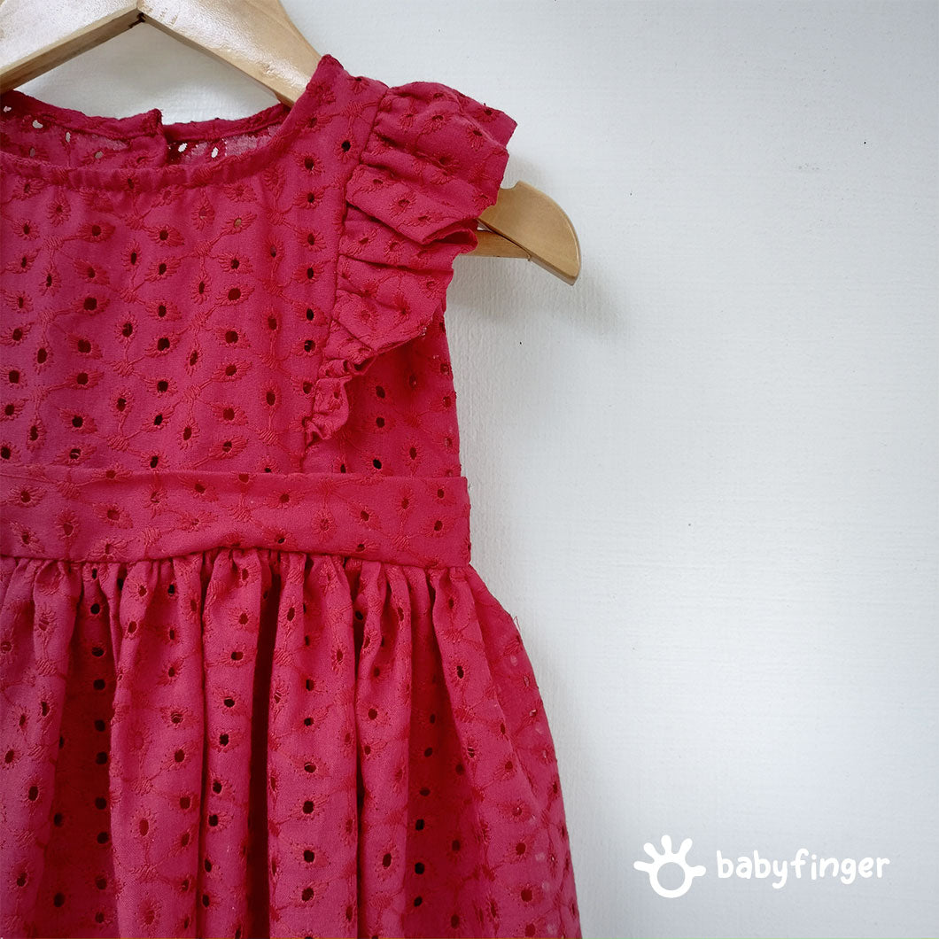 Girls' Maroon Hakoba Cotton Dress – Elegant & Classic Design