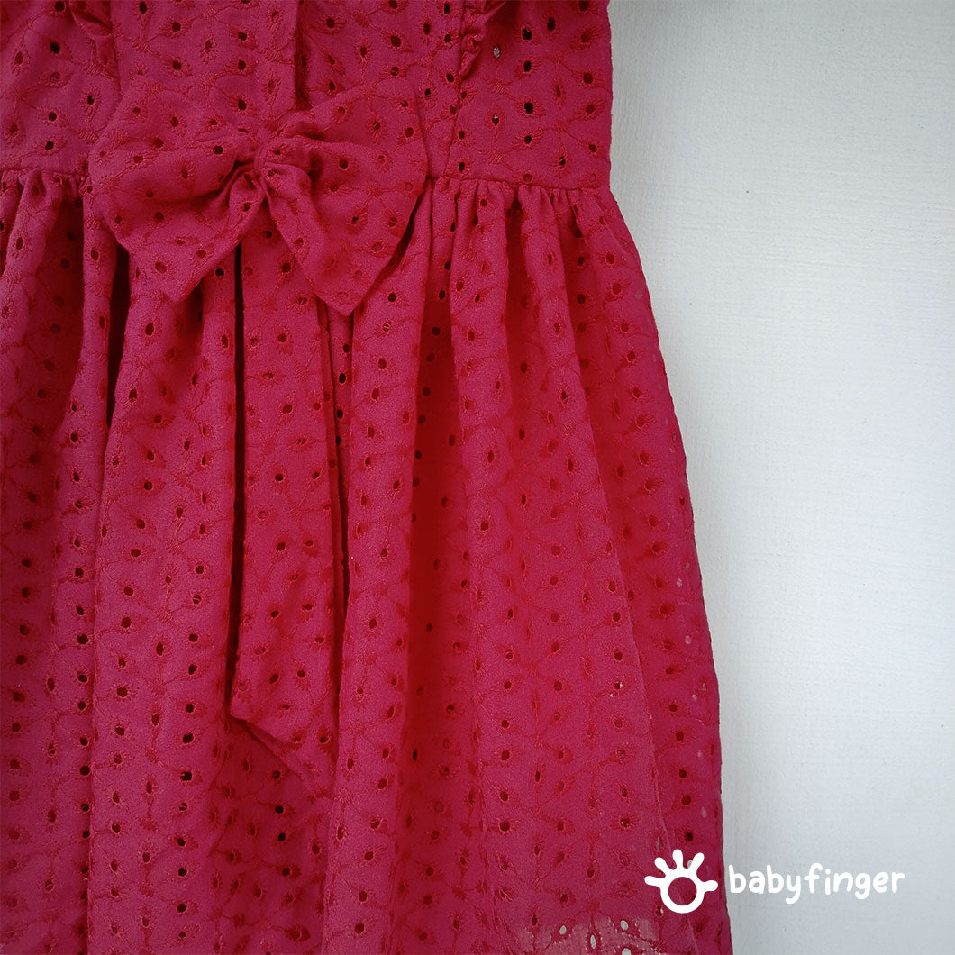 Girls' Maroon Hakoba Cotton Dress – Elegant & Classic Design