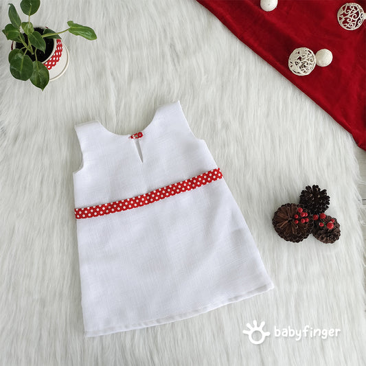 Classic White Baby Dress with Red Polka Dot Bow