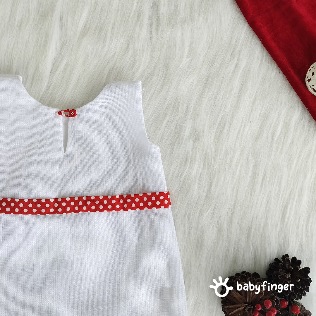 Classic White Baby Dress with Red Polka Dot Bow