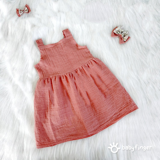 Blush Pink Cotton Frock with Floral Inner Lining & Bow Accessories