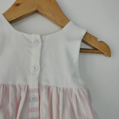 Baby Pink & White Cotton Button-Down Dress For kids