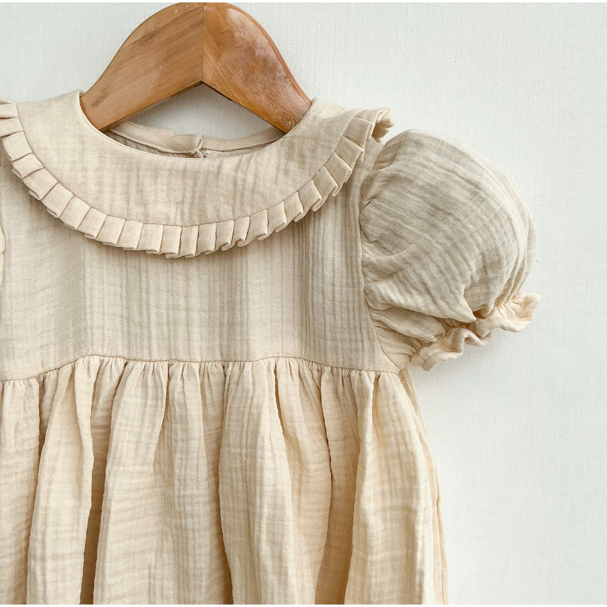 Classic Beige Cotton Baby Dress with Peter Pan Collar