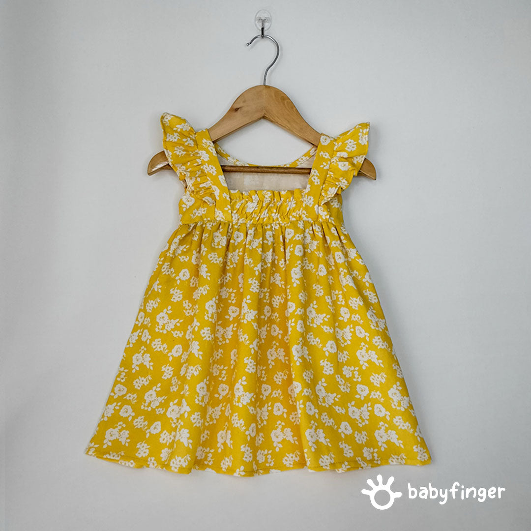 Yellow Floral Ruffle Sleeve Frock For Baby Girl