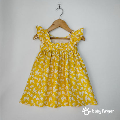 Yellow Floral Ruffle Sleeve Frock For Baby Girl