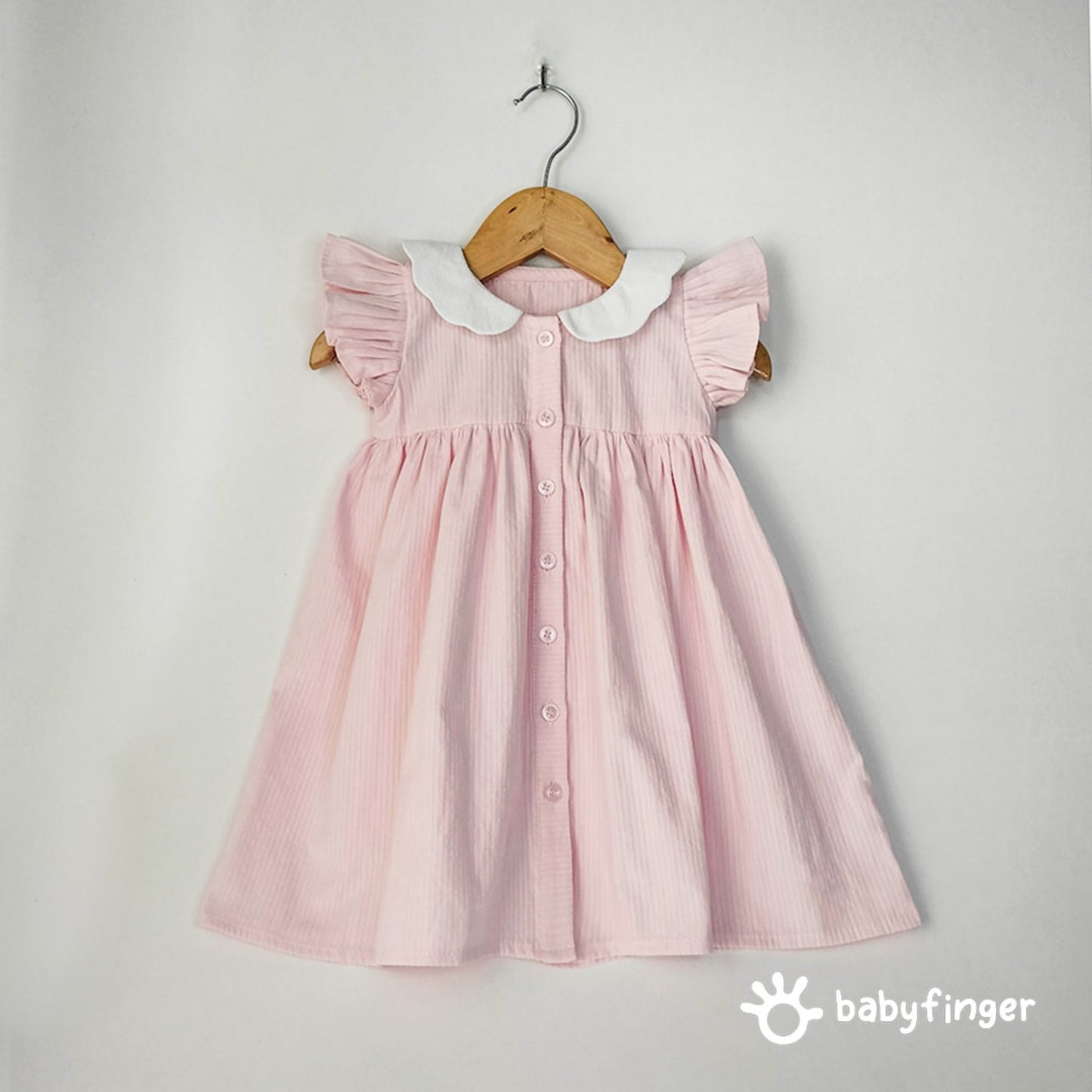 Baby Pink Cotton Button-Down Dress For kids