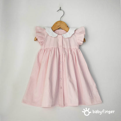 Baby Pink Cotton Button-Down Dress For kids