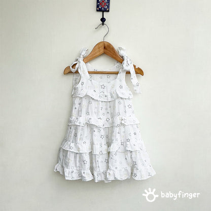 Twinkling Stars Ruffle Dress For Baby Girl