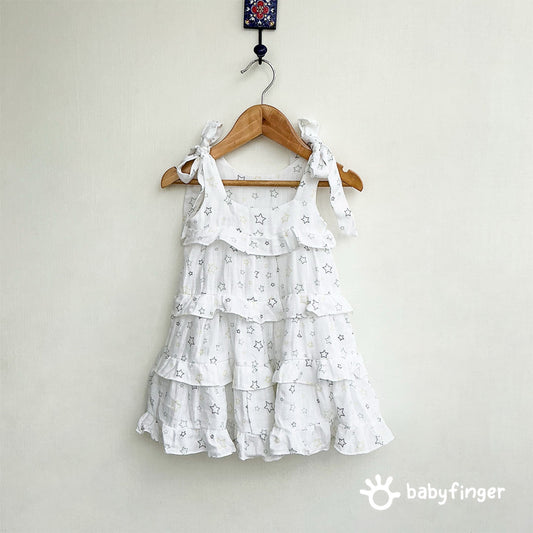 Twinkling Stars Ruffle Dress For Baby Girl