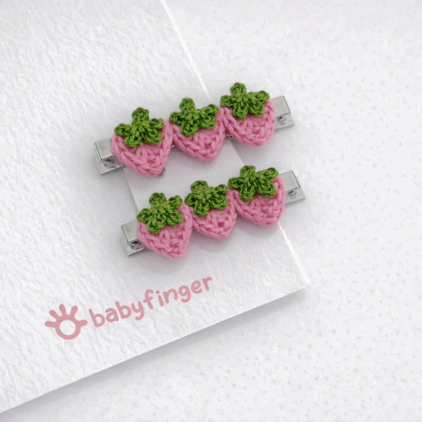 Crochet Pink Strawberry Hair Clip (Pair) – Handmade Baby Accessories
