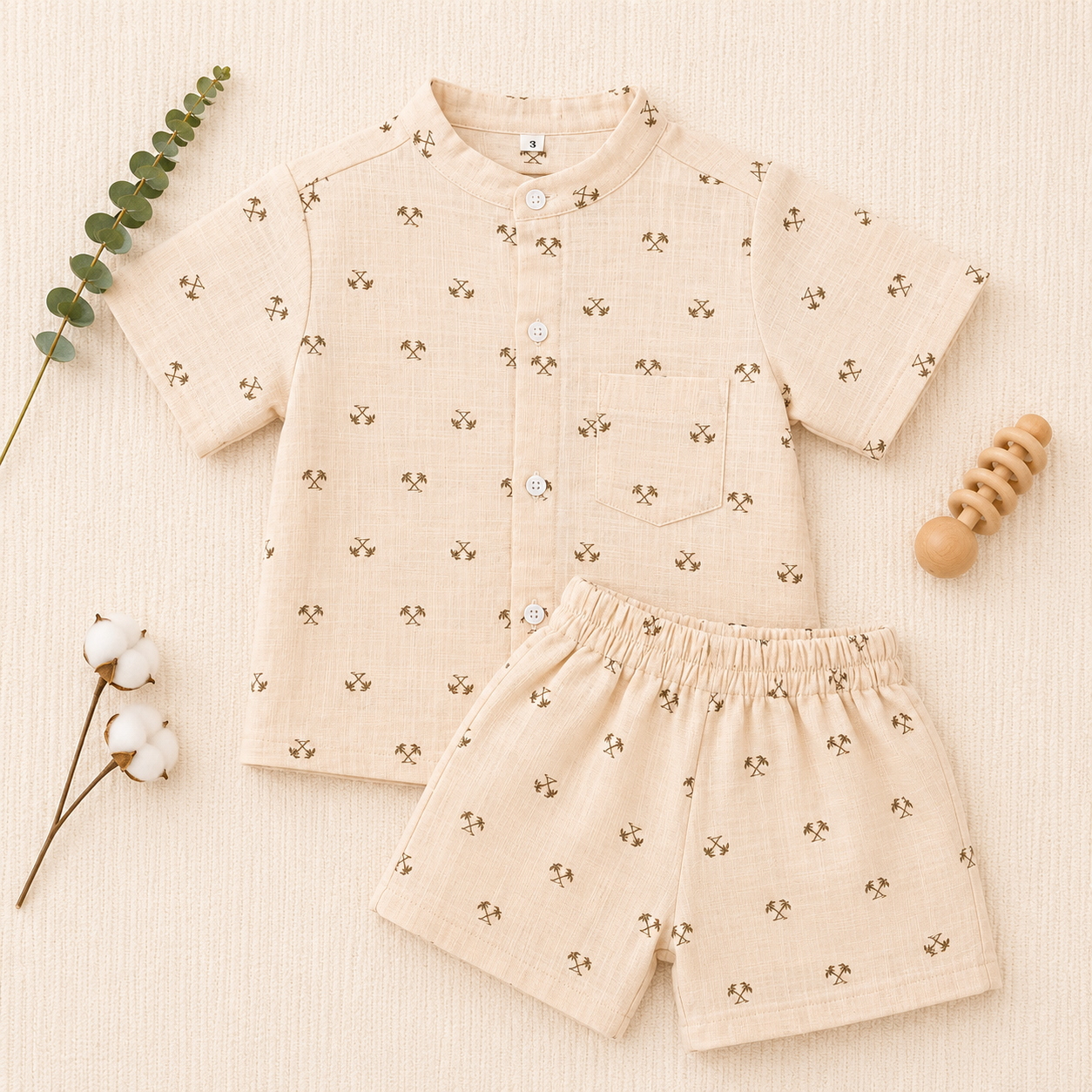 Tropical Print Shirt & Shorts Set