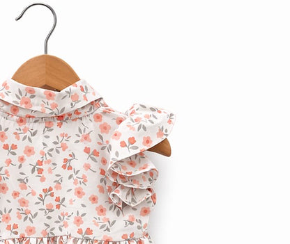 Floral Ruffle Sleeve Baby Dress with Peter Pan Collar