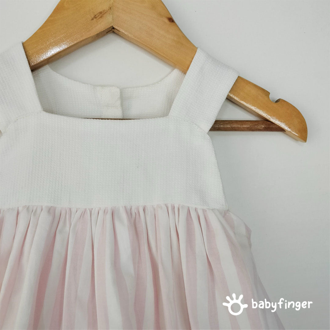 Baby Pink & White Cotton Button-Down Dress For kids