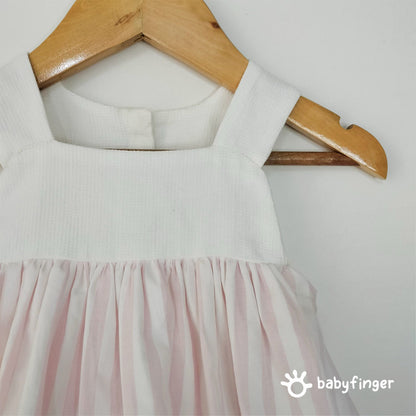 Baby Pink & White Cotton Button-Down Dress For kids