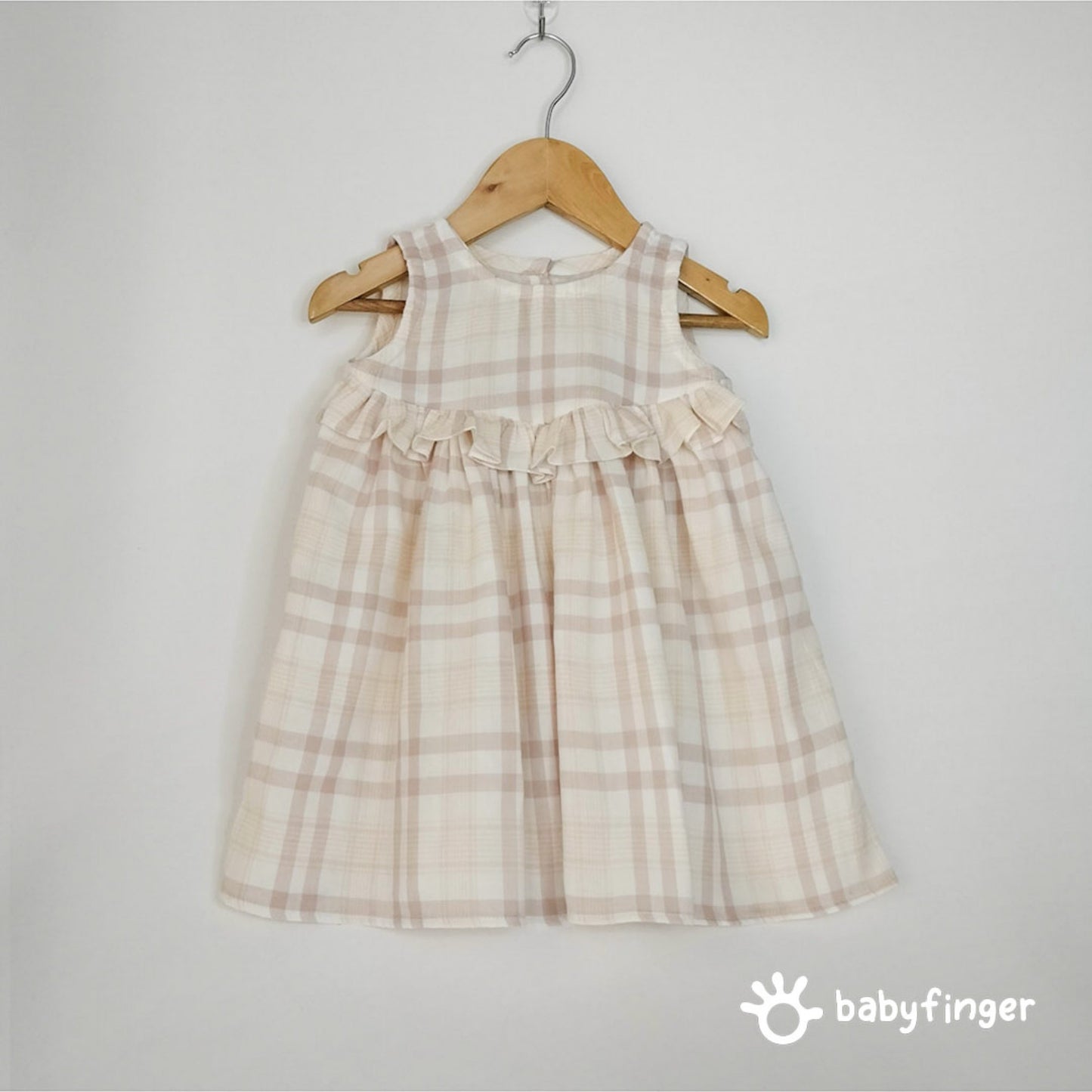 Beige & Cream Checkered Baby Dress with Ruffle Detail