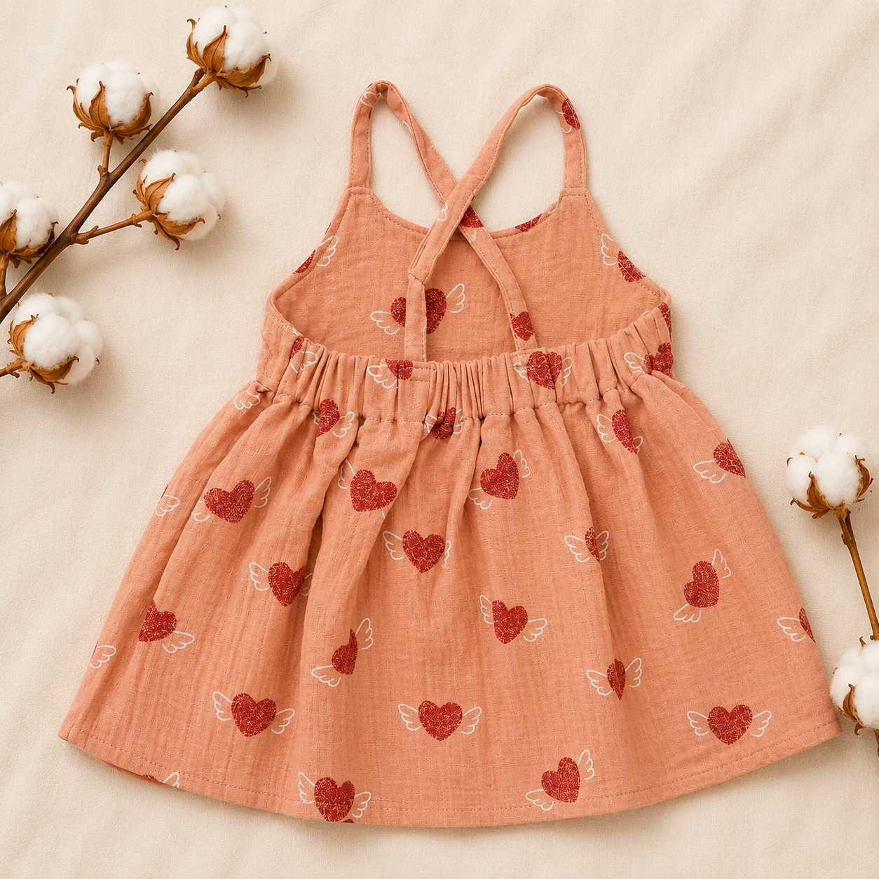 Peach Heart Print Baby Dress