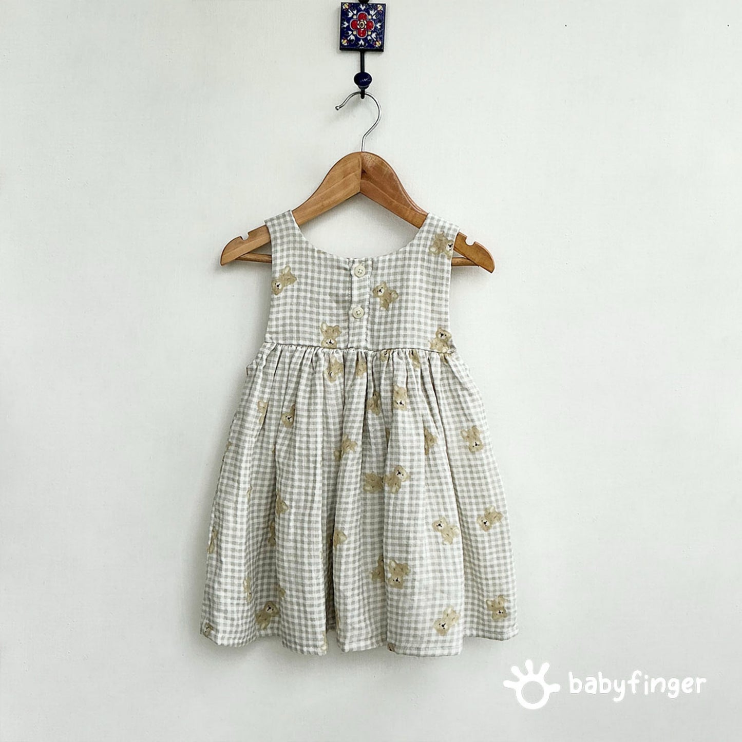 Teddy Bear Gingham Smock Dress For Kids
