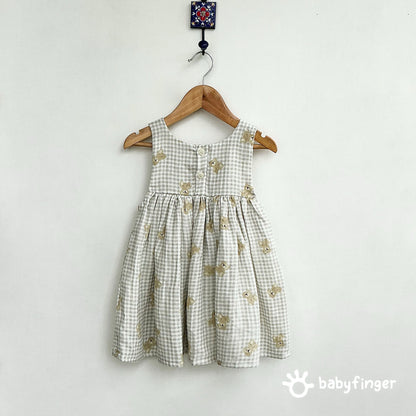 Teddy Bear Gingham Smock Dress For Kids