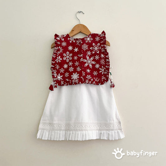 Baby Girls’ Festive Red & White Snowflake A-Line Dress