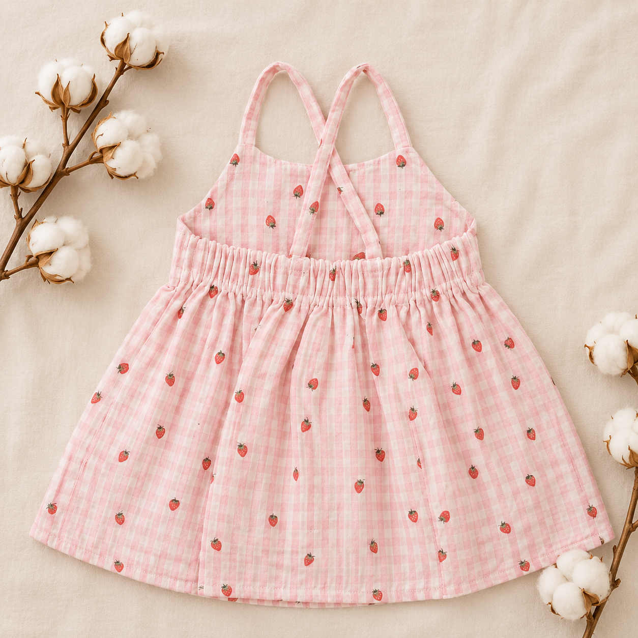 Pink Strawberry Check Baby Dress