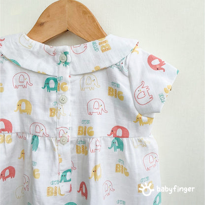 Playful Elephants Peter Pan Collar Kids Dress