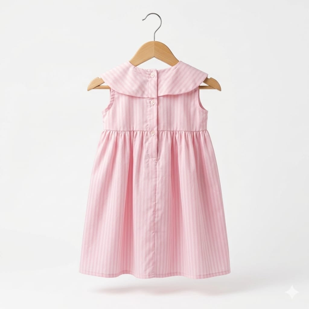 Blush Pink Sailor Collar Bow Dress for Baby Girls
