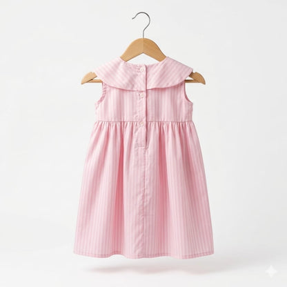 Blush Pink Sailor Collar Bow Dress for Baby Girls
