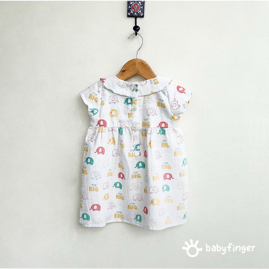 Playful Elephants Peter Pan Collar Kids Dress