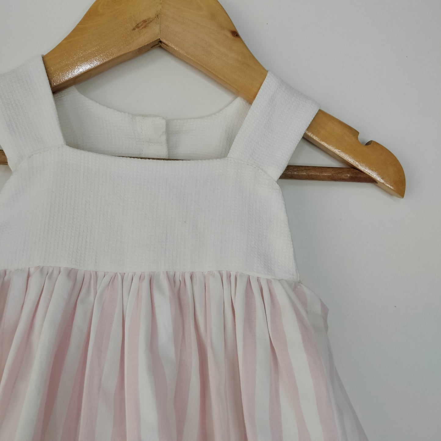 Baby Pink & White Cotton Button-Down Dress For kids