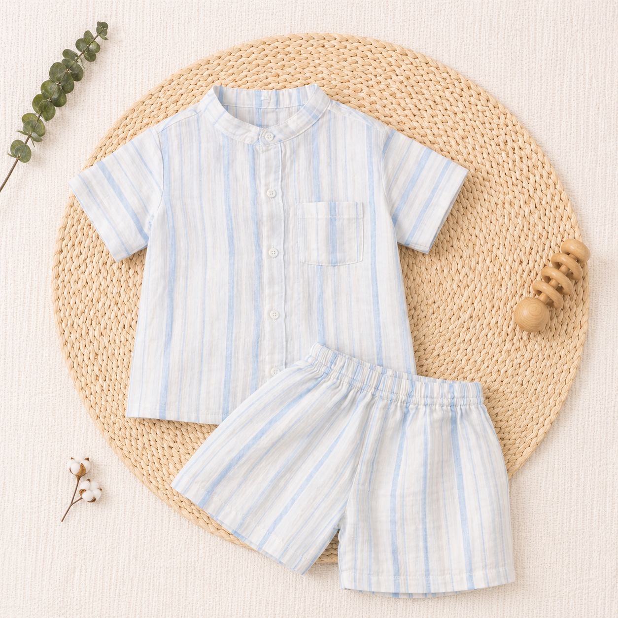 Soft Cotton Muslin Baby Boy Shirt & Shorts Set