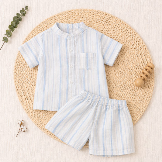 Soft Cotton Muslin Baby Boy Shirt & Shorts Set