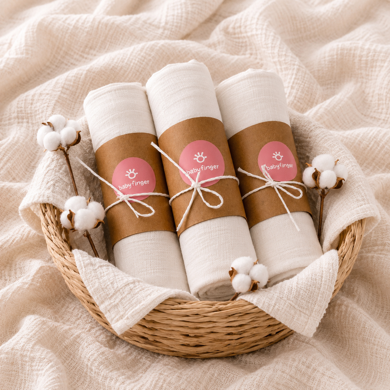 Premium Cotton Muslin Baby Towel Set (3 Pieces)